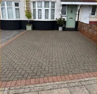 The same block paving driveway after jetwashing and sealing
