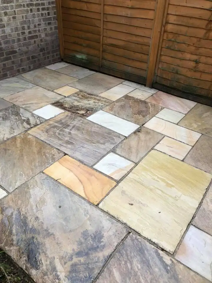 Indian stone patio with freshly pointed joints