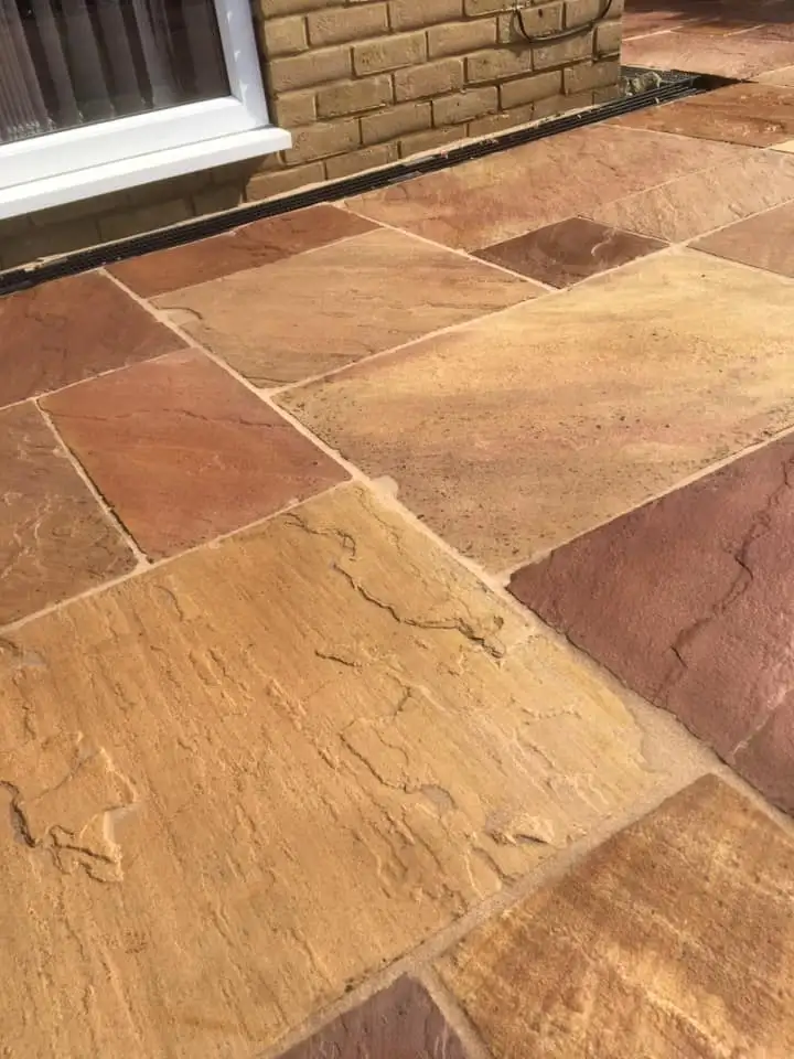 Close-up of a cleaned sandstone patio